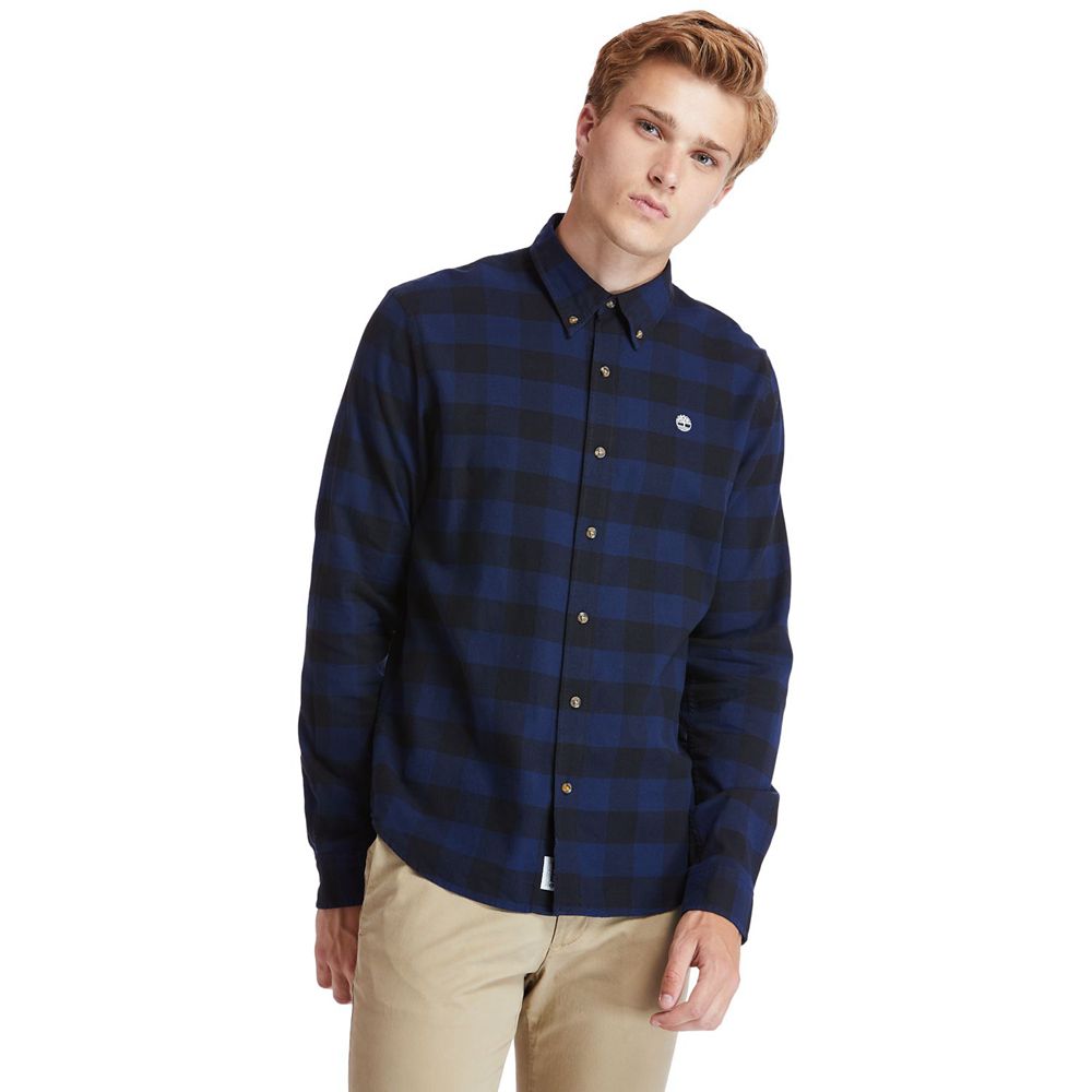 Timberland Πουκαμισα Ανδρικα Σκουρο Μπλε - Mascoma River Slim-Fit Long-Sleeve Check - Greece 1492067